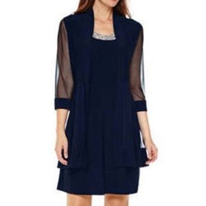 R&M Richards 3/4 Embellished Jacket Dress - Navy